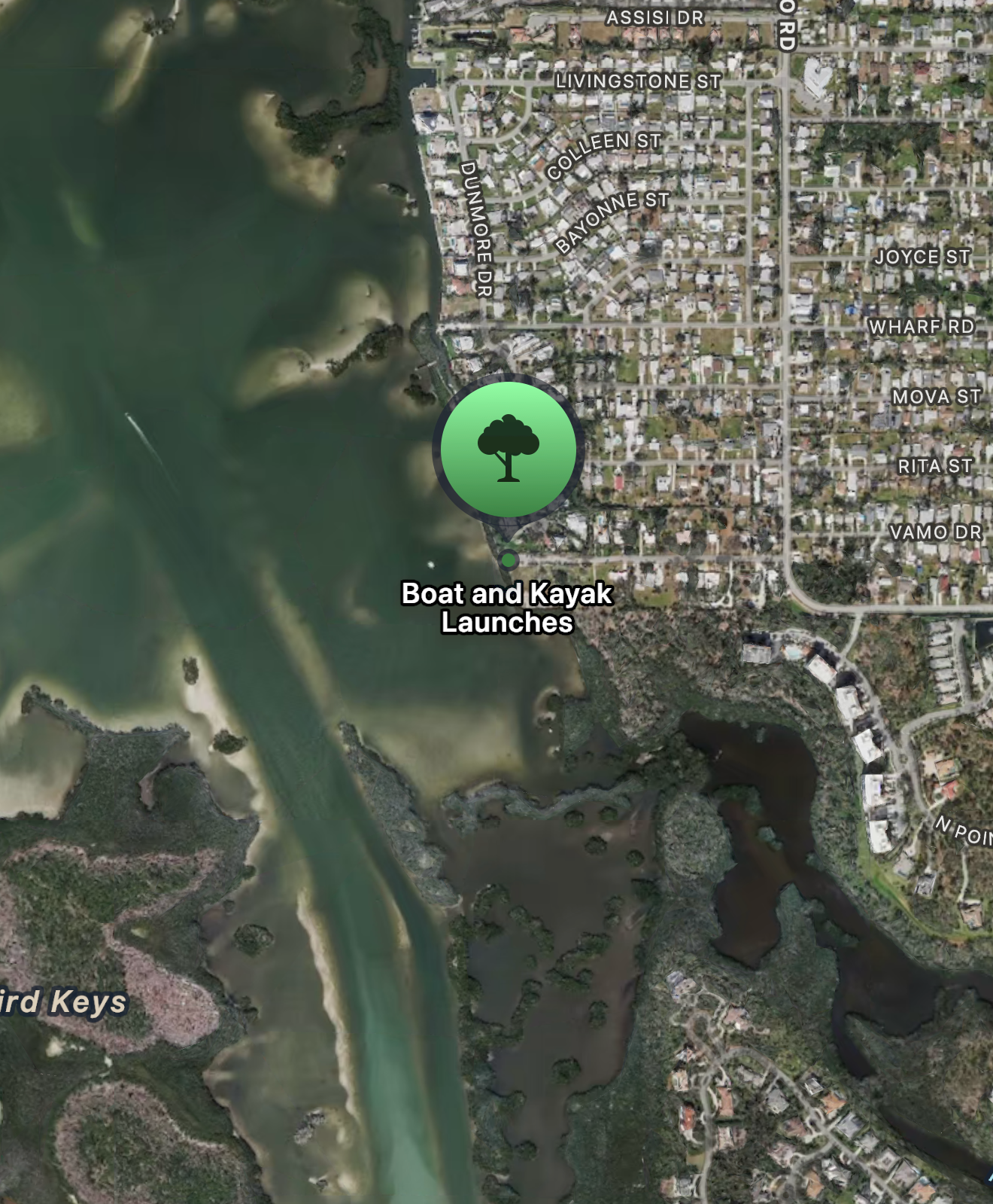 Aerial screenshot of Vamo Park kayak launch